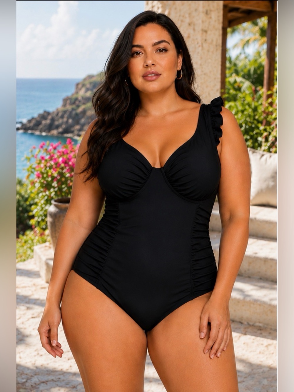 #S55 Classic black one-piece swimsuit-XL